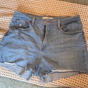 Levi’s Light Blue Denim High-Rise Frayed Hem Women’s Shorts